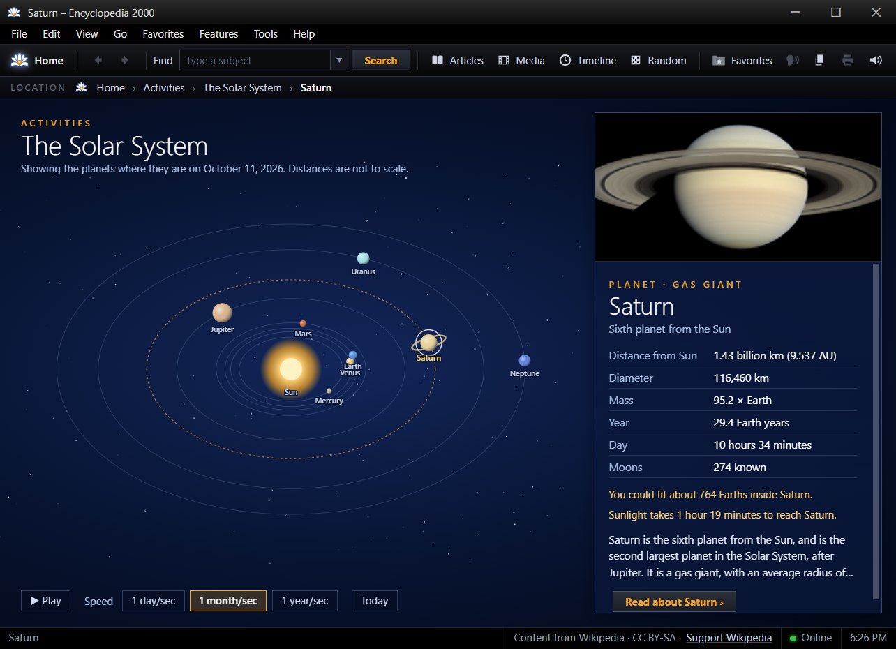 The Solar System activity with Saturn selected